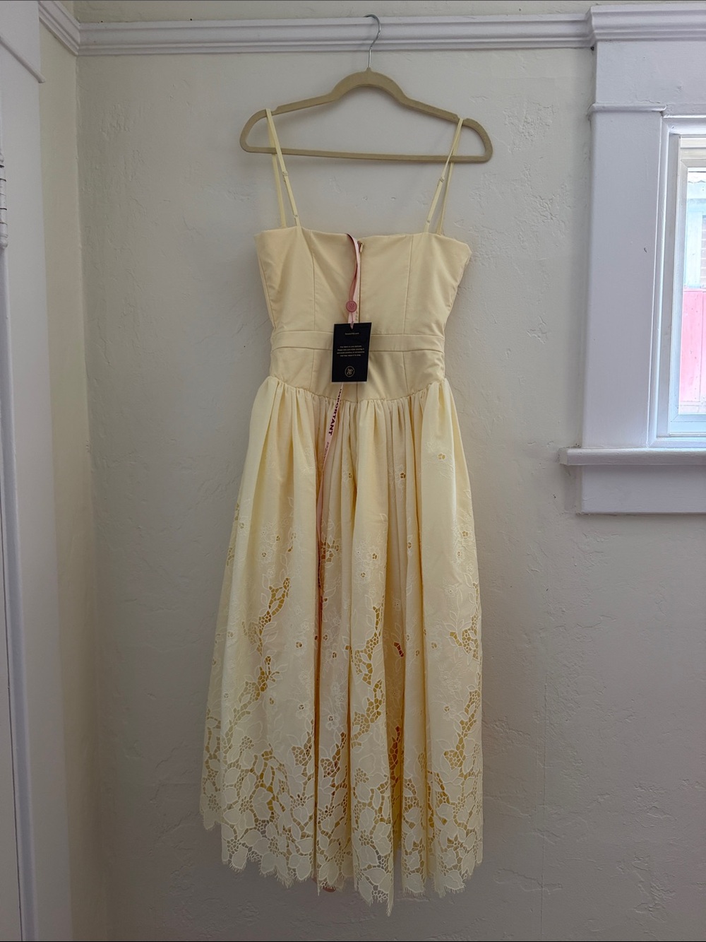 House of CB Yellow Lace Midi Dress with Spaghetti Straps - Picture 8 of 9